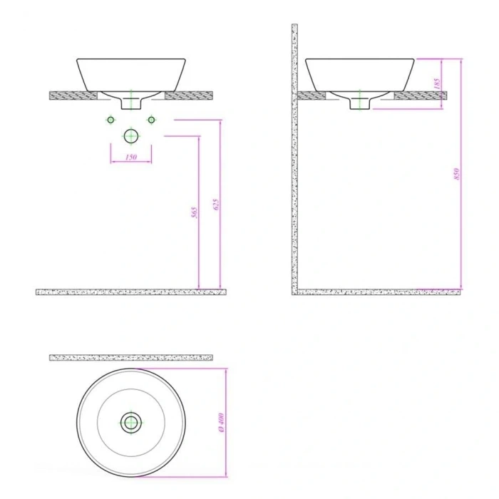 KALE STİL PRO 40 CM ÇANAK LAVABO BEYAZ