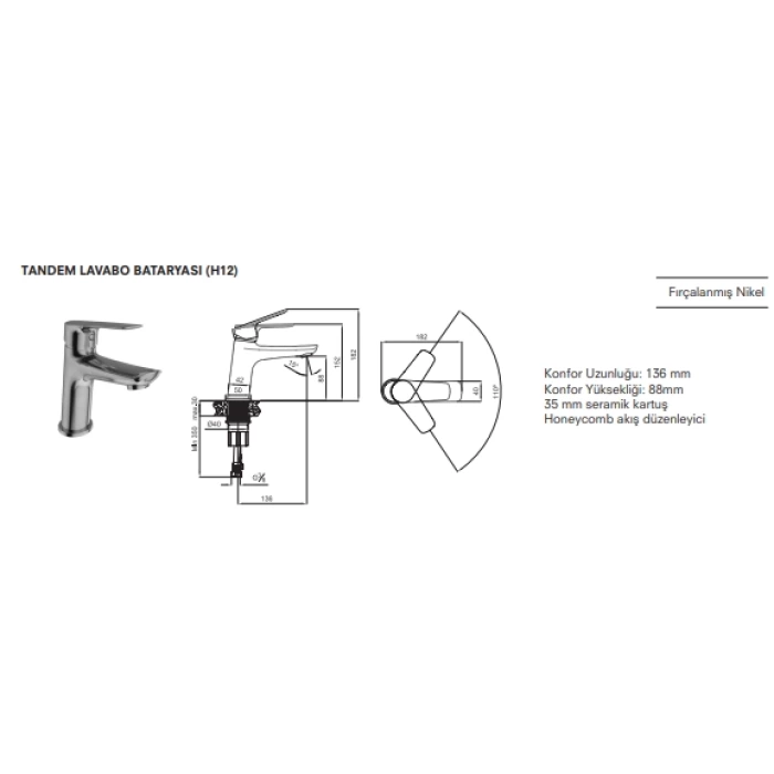 KALE TANDEM LAVABO BATARYASI (H12)F.NİKEL