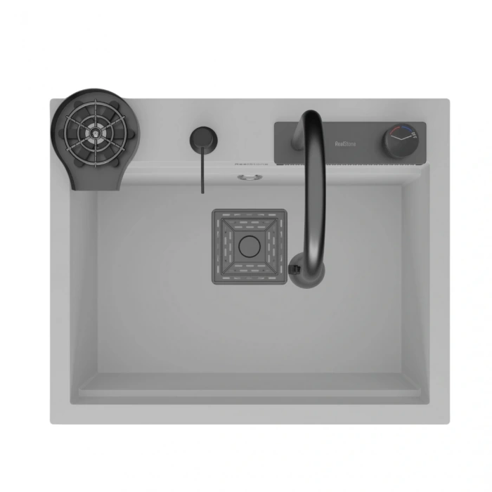 Real Stone Angel Granit Akıllı Eviye Seti Beyaz 60x49 Cm