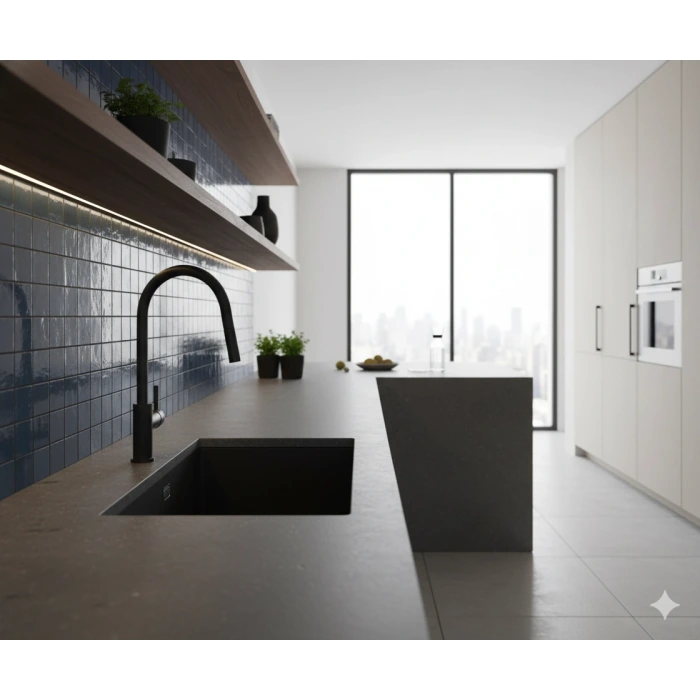 Real Stone K002 Didym 60 Antrasit Granit Tezgah Ustu Eviye 60X53 Cm