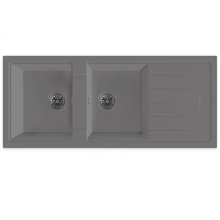 Real Stone P021 Esila Çift Gözlü Gri Granit Mutfak Eviyesi 116.5 X 50 Cm