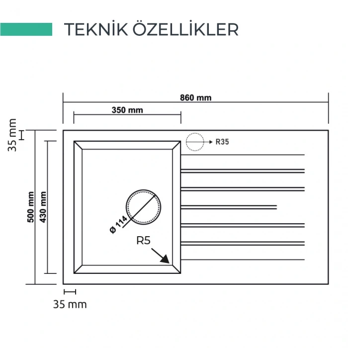 RealStone P004 Troya 86 Beyaz Granit Eviye