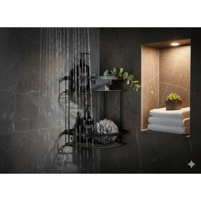 TEMA 18X18 2 KATLI KÖŞE ŞAMPUANLIK MAT SİYAH