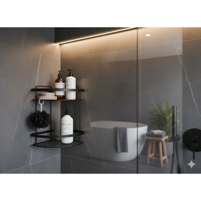 TEMA 18X18 2 KATLI KÖŞE ŞAMPUANLIK MAT SİYAH