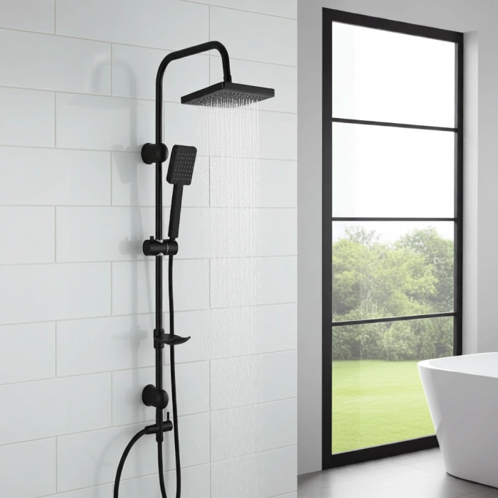 TEMA RAİN TETRA TEPE DUŞ SETİ MAT SİYAH