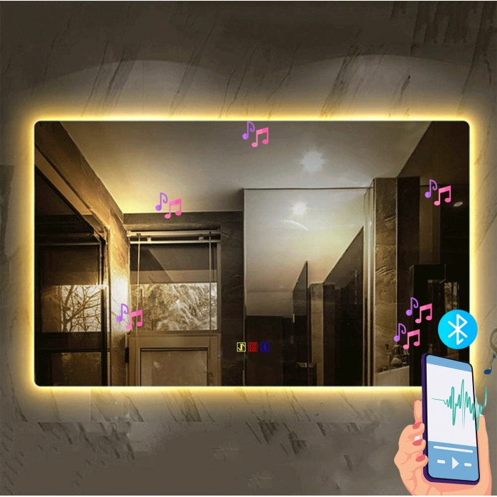(h)70x100 cm Bluetoothlu Buğu Çözücülü Dokunmatik Işıklı Ledli Banyo Aynası
