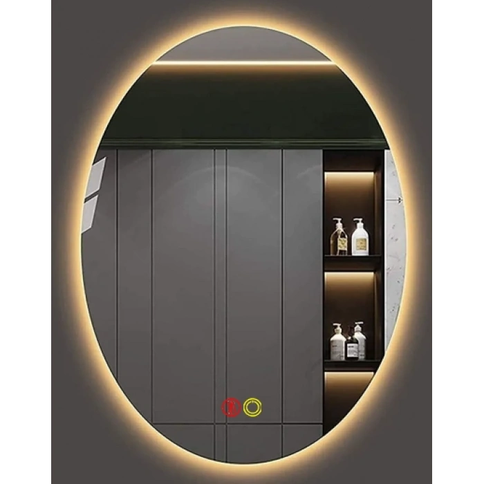 (h)70x100 cm Buğu Çözücülü Dokunmatik Işıklı Kumlamalı Banyo Aynası