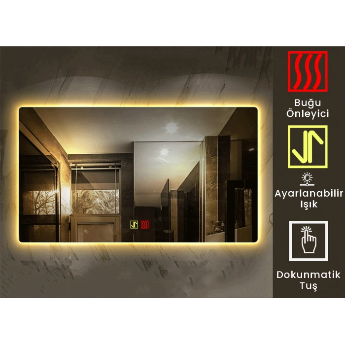 (h)70x100 cm Buğu Çözücülü Dokunmatik Işıklı Ledli Banyo Aynası