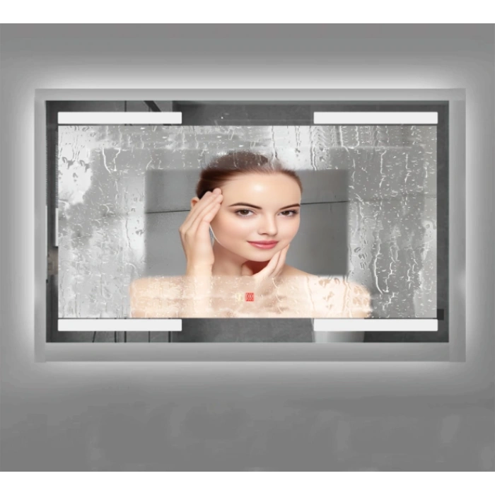 (h)70x120 cm Buğu Çözücülü Dokunmatik Işıklı Kumlamalı Banyo Aynası