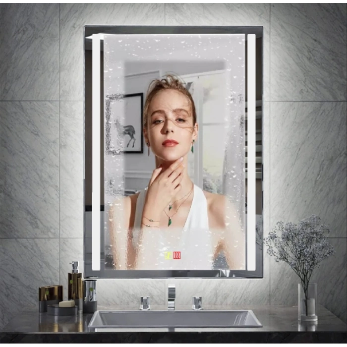 50x70 cm Buğu Çözücülü Dokunmatik Işıklı Kumlamalı Banyo Aynası