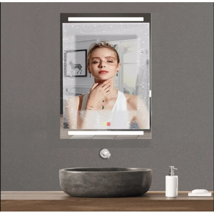 50x70 cm Buğu Çözücülü Dokunmatik Işıklı Kumlamalı Banyo Aynası