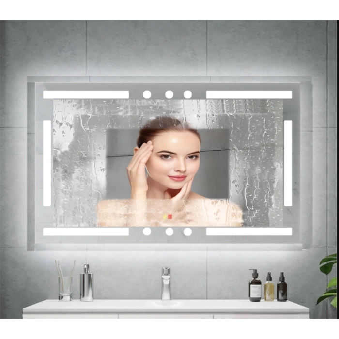 50x70 cm Buğu Çözücülü Dokunmatik Işıklı Kumlamalı Banyo Aynası