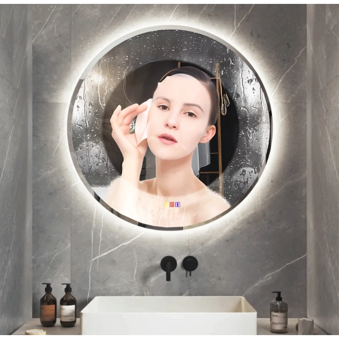 60 cm (çap) Bluetoothlu Buğu Çözücülü Dokunmatik Işıklı Ledli Yuvarlak Banyo Aynası