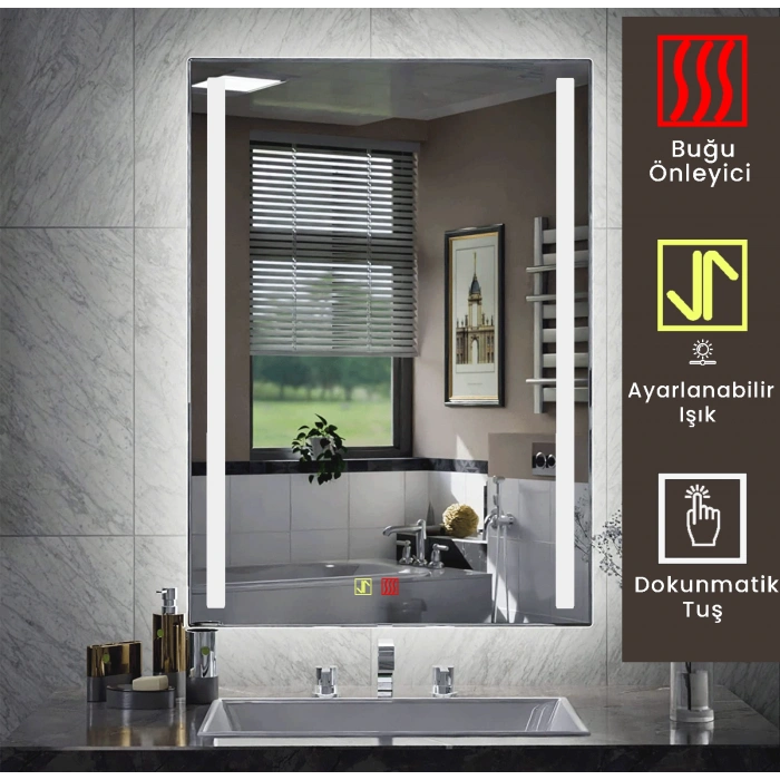 60x80 cm Buğu Çözücülü Dokunmatik Işıklı Kumlamalı Banyo Aynası