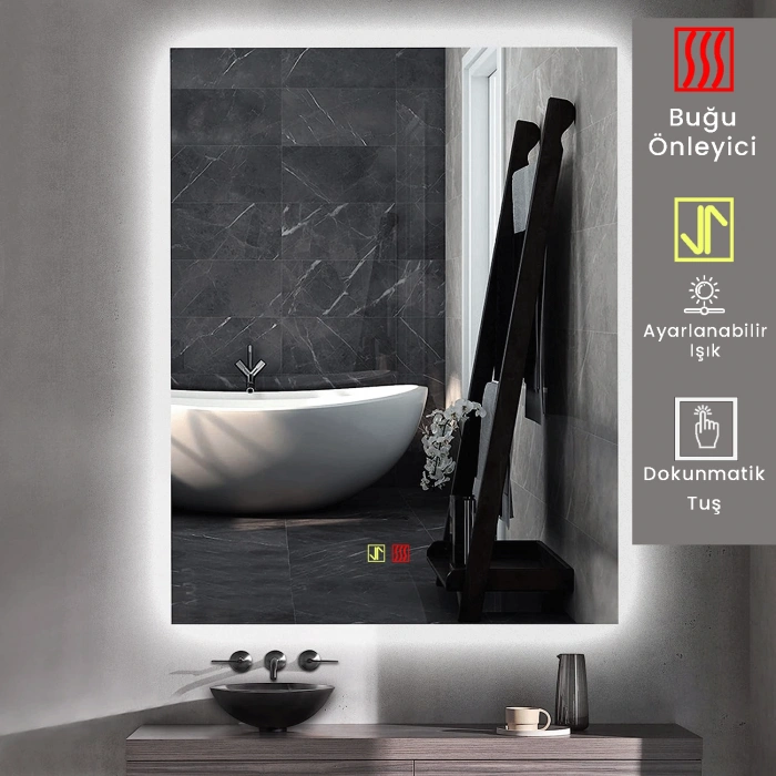 60x80(h) cm Buğu Çözücülü Dokunmatik Işıklı Ledli Banyo Aynası