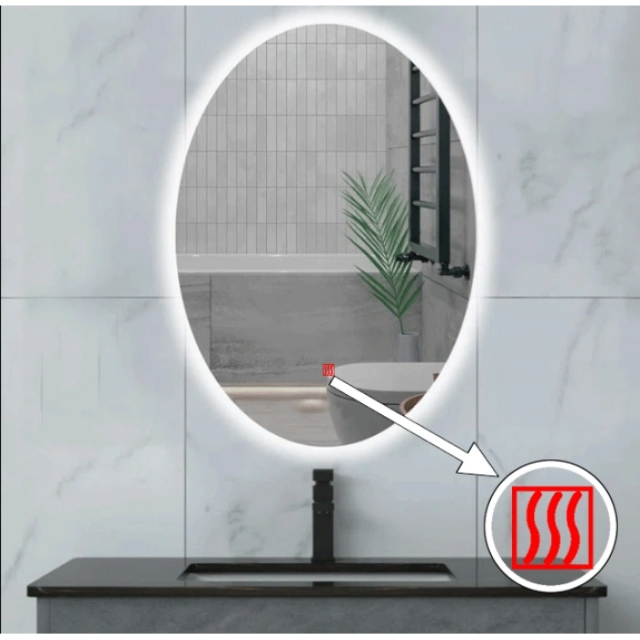 60x80(h) cm Buğu Çözücülü Dokunmatik Işıklı Ledli Elips Banyo Aynası