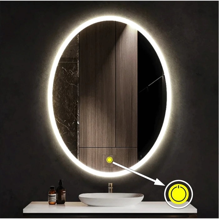 60x80(h) cm Kumlamalı Ledli Elips Banyo Aynası