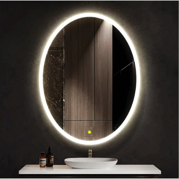 60x80(h) cm Kumlamalı Ledli Elips Banyo Aynası