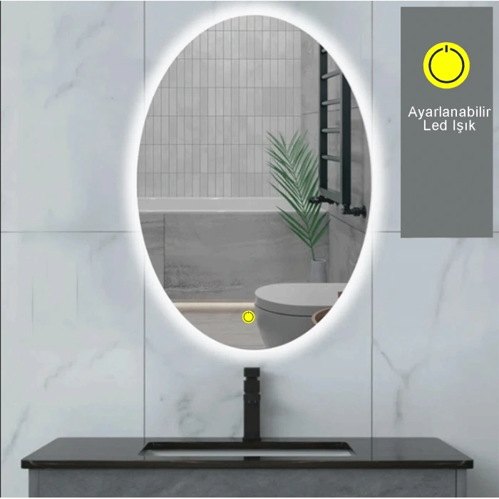 60x80(h) cm Ledli Elips Banyo Aynası