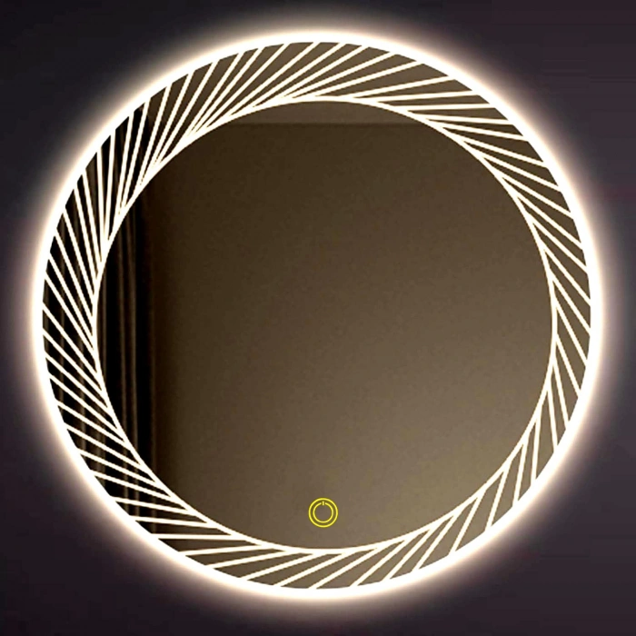 60 cm (çap) Kumlama Ledli Yuvarlak Banyo Aynası