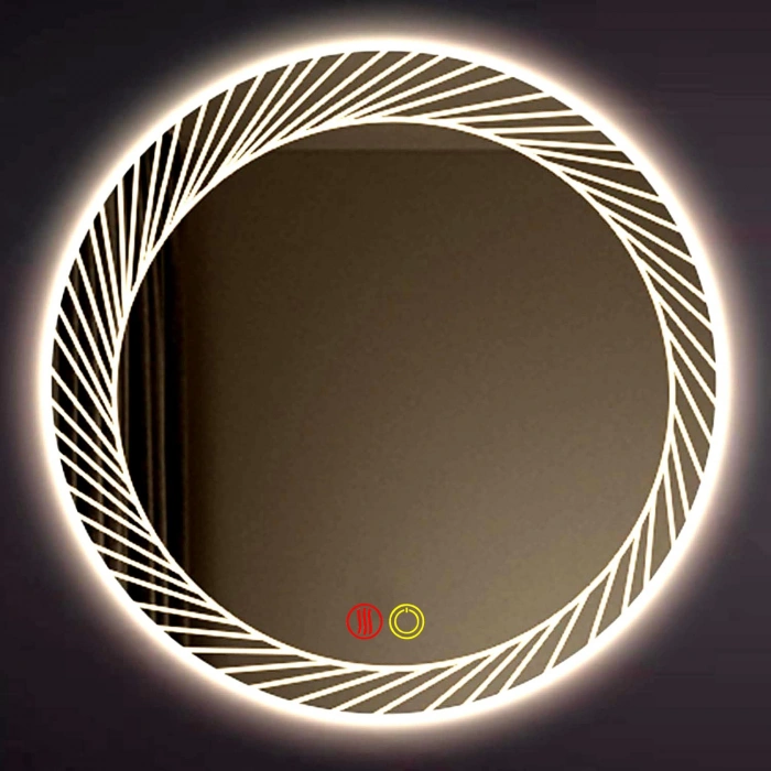 60 cm (çap) Kumlama Ledli Buğu Önleyicili Yuvarlak Banyo Aynası