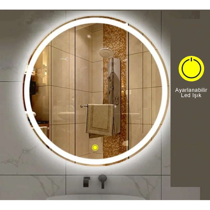 70 cm (çap) Kumlamalı Ledli Yuvarlak Banyo Aynası