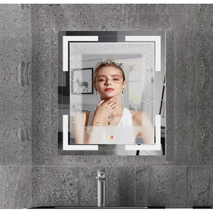 70x120 cm Buğu Çözücülü Dokunmatik Işıklı Kumlamalı Banyo Aynası