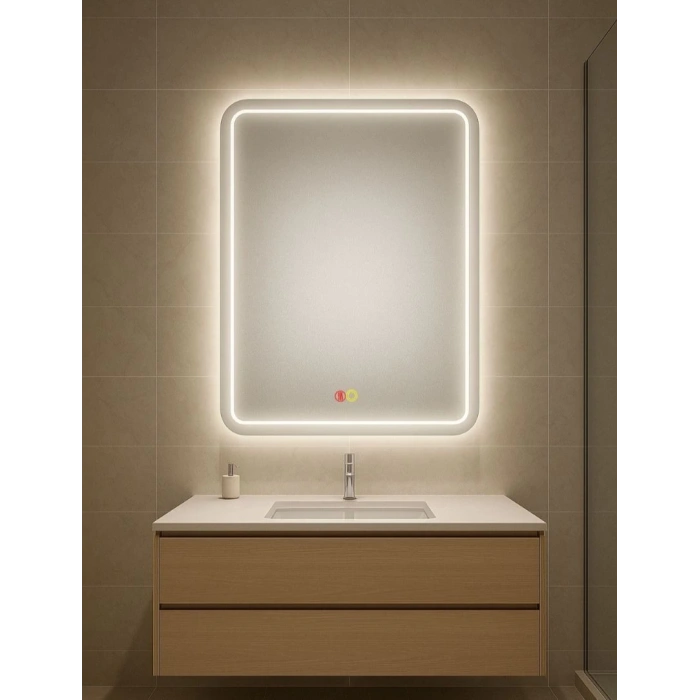 60x120 cm Dikdörtgen Kumlama Ledli Buğu Önleyicili Çift Dokunmatik Tuşlu Banyo Aynası