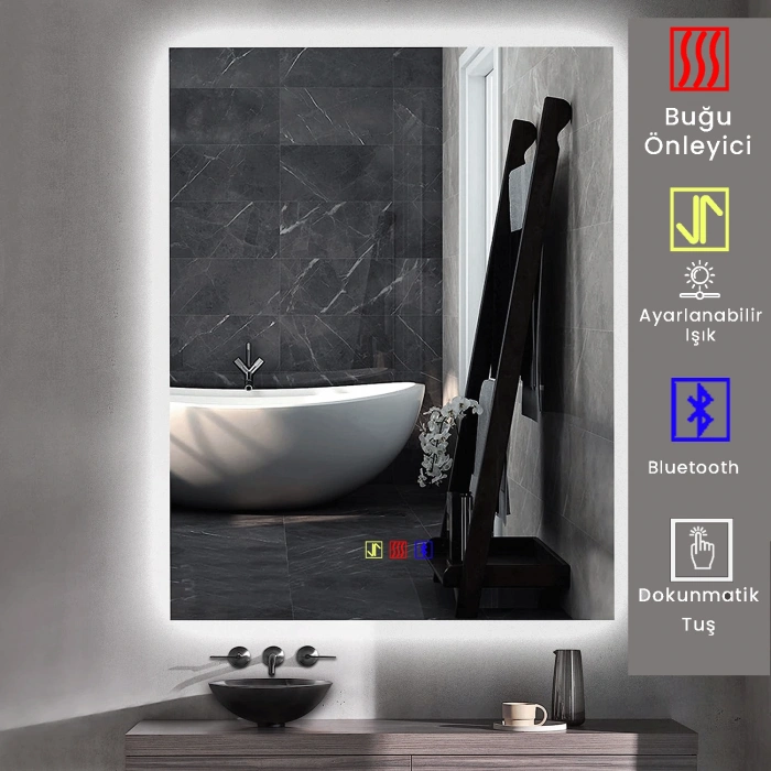 70x120(h) cm Bluetoothlu Buğu Çözücülü Dokunmatik Işıklı Ledli Banyo Aynası