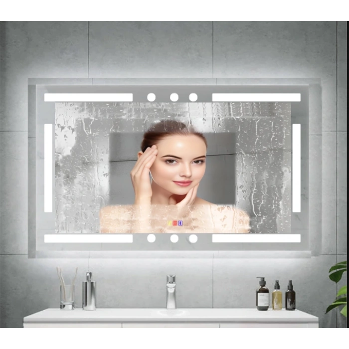 70x50(h)cm Bluetoothlu Buğu Çözücülü Dokunmatik Işıklı Kumlamalı Banyo Aynası