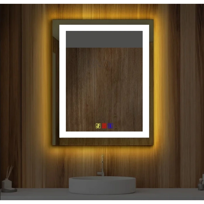 80x120(h) cm Bluetoothlu Buğu Çözücülü Dokunmatik Işıklı Kumlamalı Banyo Aynası