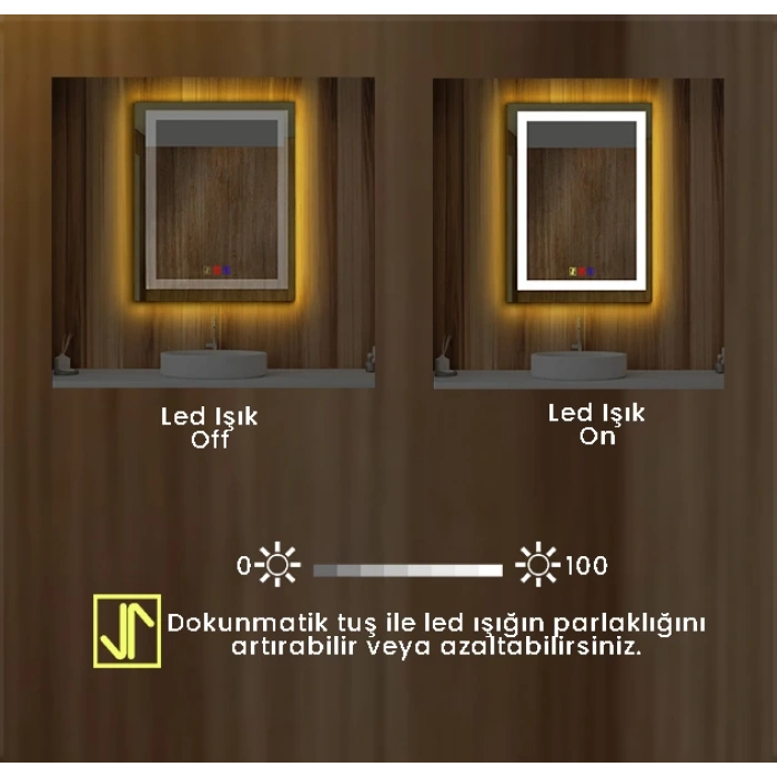 80x120(h) cm Bluetoothlu Buğu Çözücülü Dokunmatik Işıklı Kumlamalı Banyo Aynası