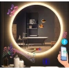 60 cm (çap) Bluetoothlu Buğu Çözücülü Dokunmatik Işıklı Kumlamalı Yuvarlak Banyo Aynası