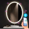60x80(h) cm Bluetoothlu Buğu Çözücülü Dokunmatik Işıklı Kumlamalı Elips Banyo Aynası