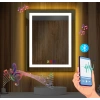 80x100(h) cm Bluetoothlu Buğu Çözücülü Dokunmatik Işıklı Kumlamalı Banyo Aynası