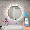 90 cm (çap) Bluetoothlu Buğu Çözücülü Dokunmatik Işıklı Kumlamalı Yuvarlak Banyo Aynası