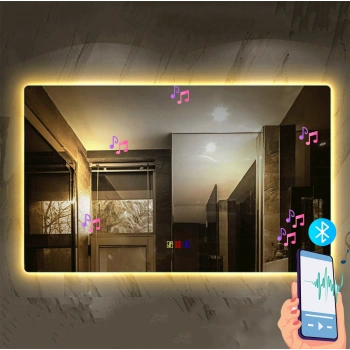 (h)60x80 cm Bluetoothlu Buğu Çözücülü Dokunmatik Işıklı Ledli Banyo Aynası