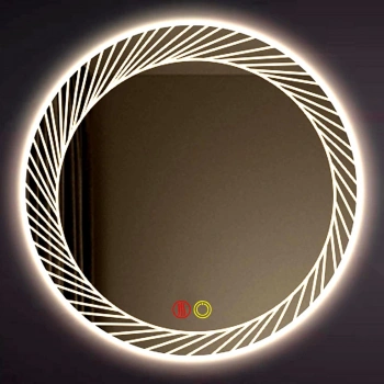 60 cm (çap) Kumlama Ledli Buğu Önleyicili Yuvarlak Banyo Aynası