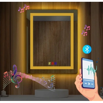 70x100(h) cm Bluetoothlu Buğu Çözücülü Dokunmatik Işıklı Kumlamalı Banyo Aynası