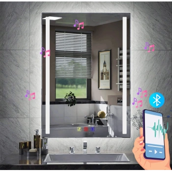 70x100(h) cm Bluetoothlu Buğu Çözücülü Dokunmatik Işıklı Kumlamalı Banyo Aynası
