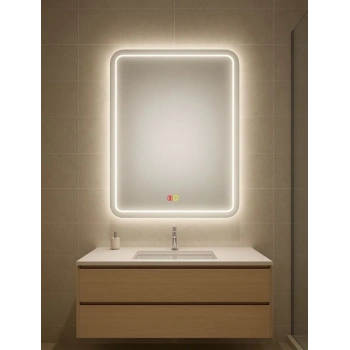 60x120 cm Dikdörtgen Kumlama Ledli Buğu Önleyicili Çift Dokunmatik Tuşlu Banyo Aynası