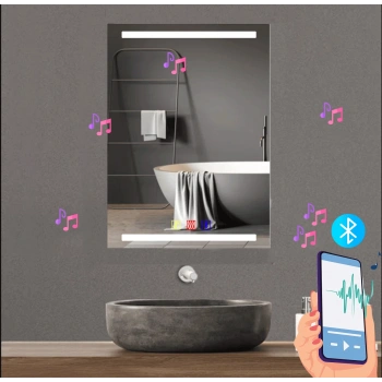 70x120(h) cm Bluetoothlu Buğu Çözücülü Dokunmatik Işıklı Kumlamalı Banyo Aynası