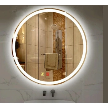 90 cm (çap) Buğu Çözücülü Dokunmatik Işıklı Kumlamalı Yuvarlak Banyo Aynası