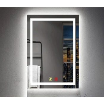 70x100(h) cm Buğu Çözücülü Dokunmatik Işıklı Kumlamalı Banyo Aynası