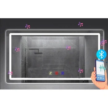 (h)80x100cm Bluetoothlu Buğu Çözücülü Dokunmatik Işıklı Kumlamalı Banyo Aynası