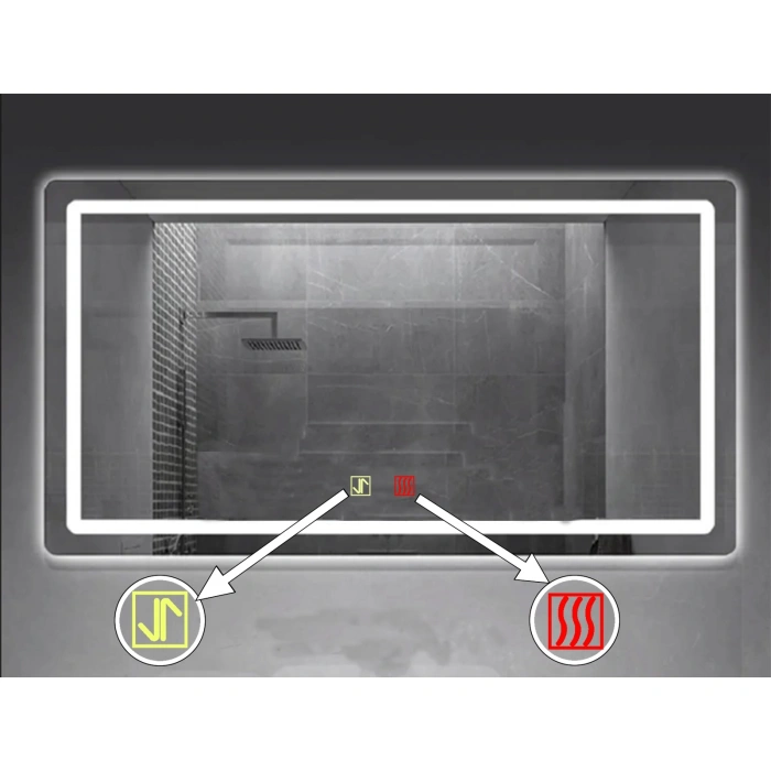 (h)80x120 cm Buğu Çözücülü Dokunmatik Işıklı Kumlamalı Banyo Aynası