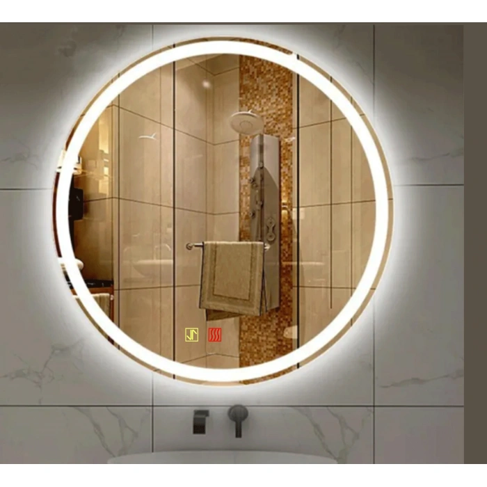 90 cm (çap) Buğu Çözücülü Dokunmatik Işıklı Kumlamalı Yuvarlak Banyo Aynası
