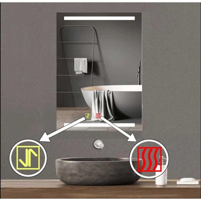 50x70 cm Buğu Çözücülü Dokunmatik Işıklı Kumlamalı Banyo Aynası