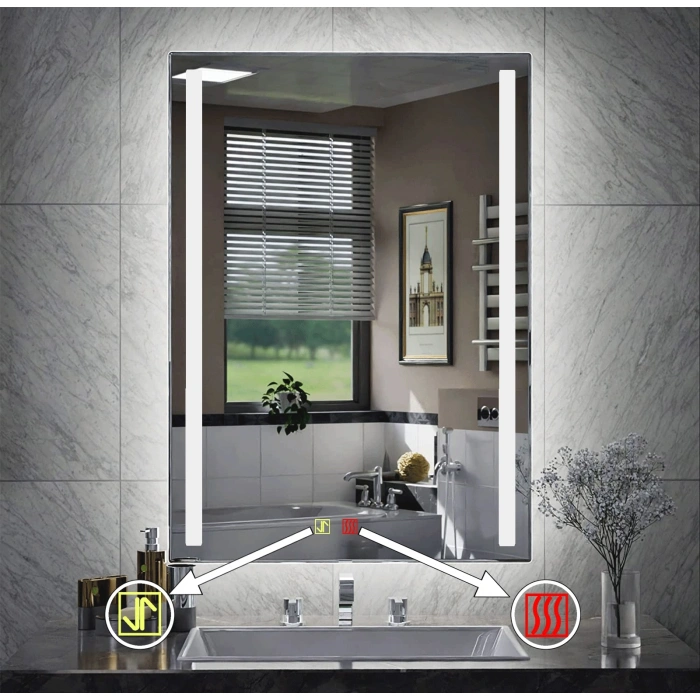 70x120 cm Buğu Çözücülü Dokunmatik Işıklı Kumlamalı Banyo Aynası