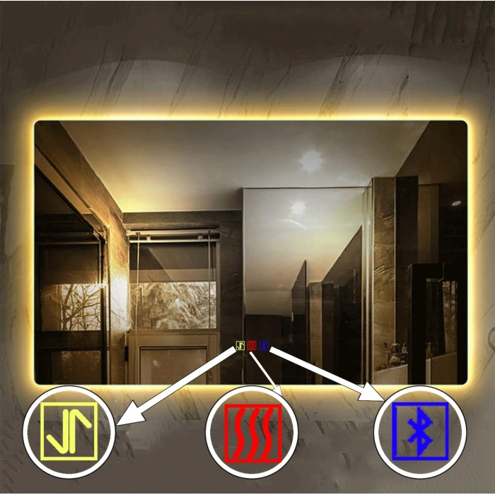 (h)80x100cm Bluetoothlu Buğu Çözücülü Dokunmatik Işıklı Ledli Banyo Aynası